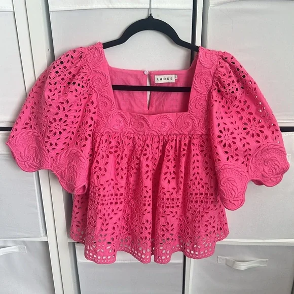 RHODE Mika eyelet blouse pink XS - Picture 3 of 14